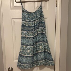 Blue Patterned Sleeveless Beach Dress